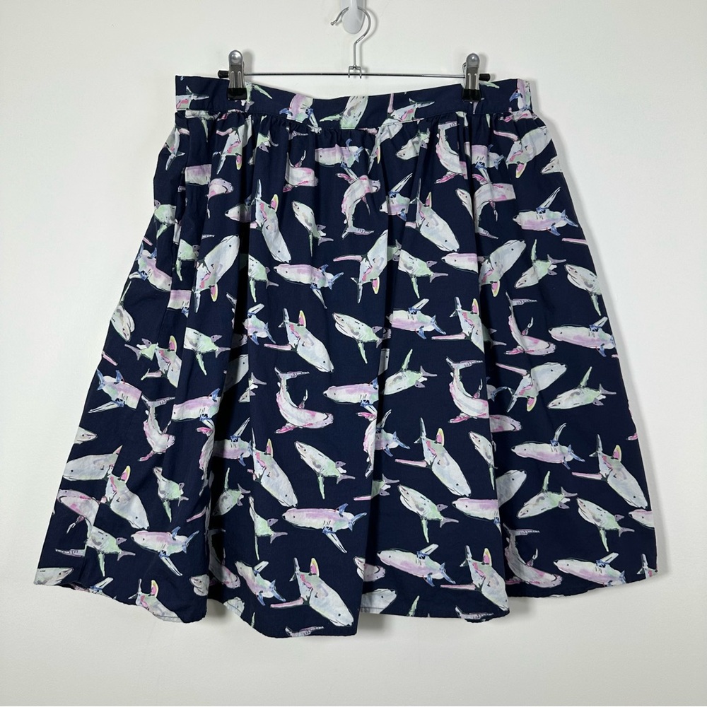ModCloth Cotton A-Line Navy Blue Shark Skirt Size XL